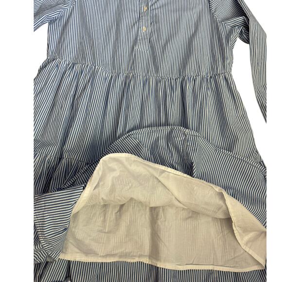 J. Crew Blue/White Striped Stretch Cotton Poplin Tiered Dress Pockets Size Large - Picture 10 of 11